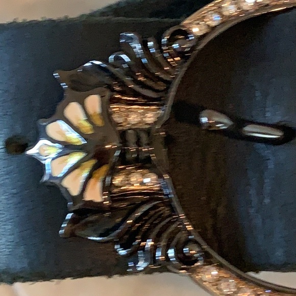NWOT ORGIANI Black ITALIAN Genuine Leather Belt w rhinestones GORGEOUS main image 9